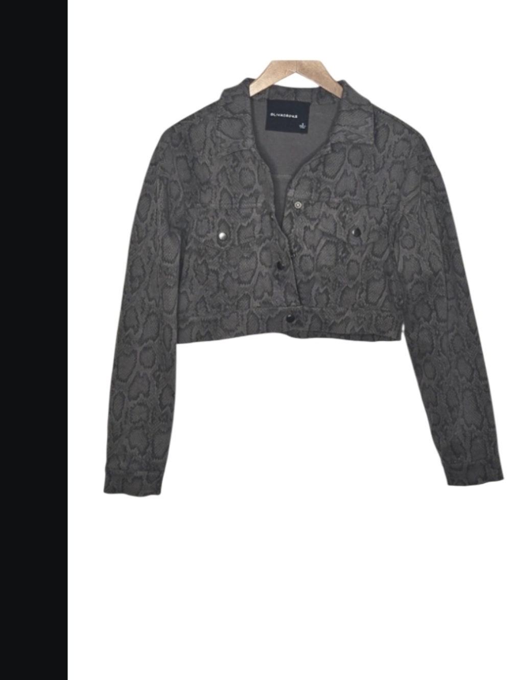 Y2K 90s Olivaceous Snake Print Denim Buttoned-Up Cropped Jacket